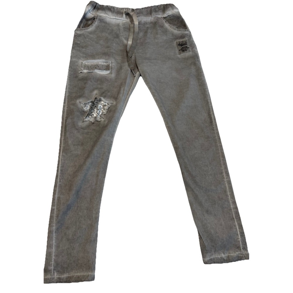 Brand Bazar Gray Sequin Star Jogger Pants Drawstring Pockets LARGE